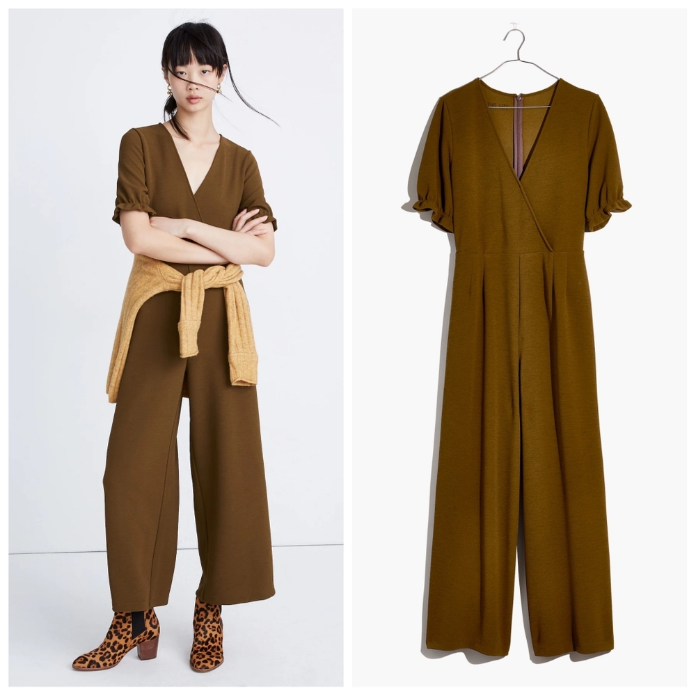 Madewell Olive-Brown Wide Leg V-Neck Jumpsuit